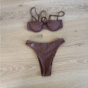 6 Degrees Swim Bikini Set Top & Bottom Size S & M Brown